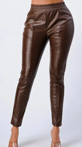 BROWN VEGAN LEATHER PANTS